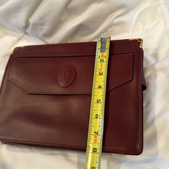 CARTIER Leather Bordeaux Clutch with Outer pocket. 10”x8x2” - Picture 3 of 14